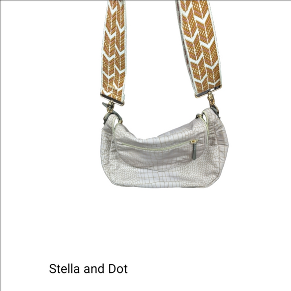 Stella And Dot Gray Croc-Embossed Shoulder/Crossbody Bag w/Embro Strap Boho - Picture 1 of 14